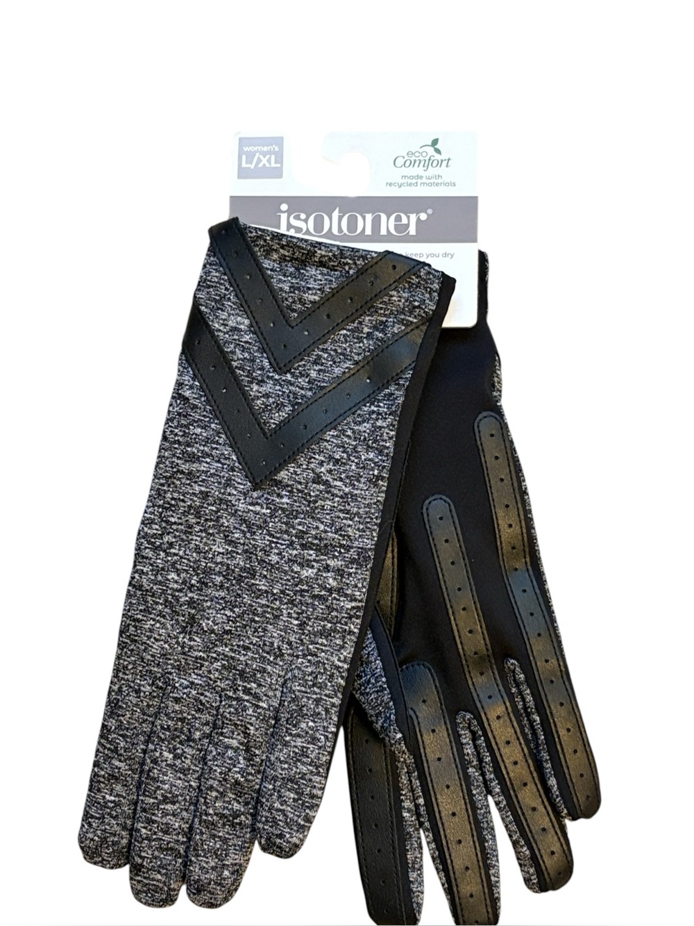 Isotoner Eco Comfort Driving Gloves Touchscreen Heather Gray & Black L/XL New